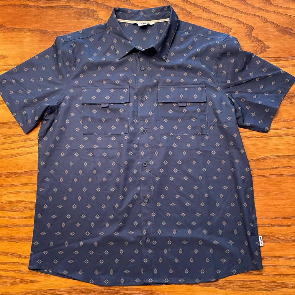 Stylish Navy Patterned Button Down Shirt